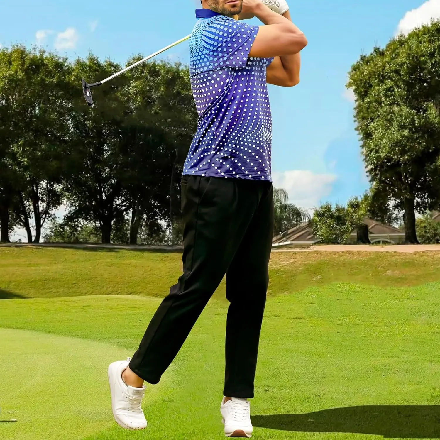 Men's Athletic Polo Shirts Short Sleeve Polka Dot Golf Shirts Fashion Casual Work Sports Gym Tennis Tactical Shirts