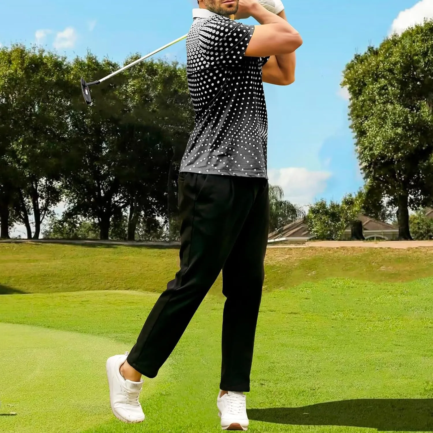 Men's Athletic Polo Shirts Short Sleeve Polka Dot Golf Shirts Fashion Casual Work Sports Gym Tennis Tactical Shirts
