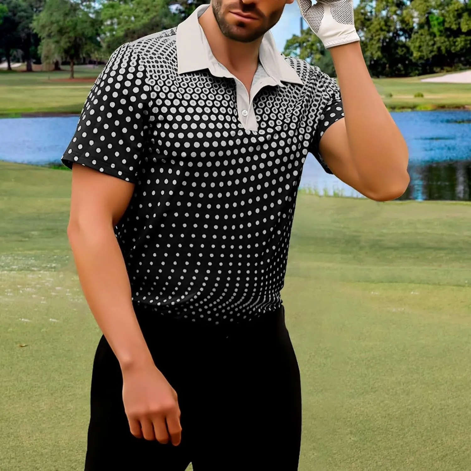 Men's Athletic Polo Shirts Short Sleeve Polka Dot Golf Shirts Fashion Casual Work Sports Gym Tennis Tactical Shirts