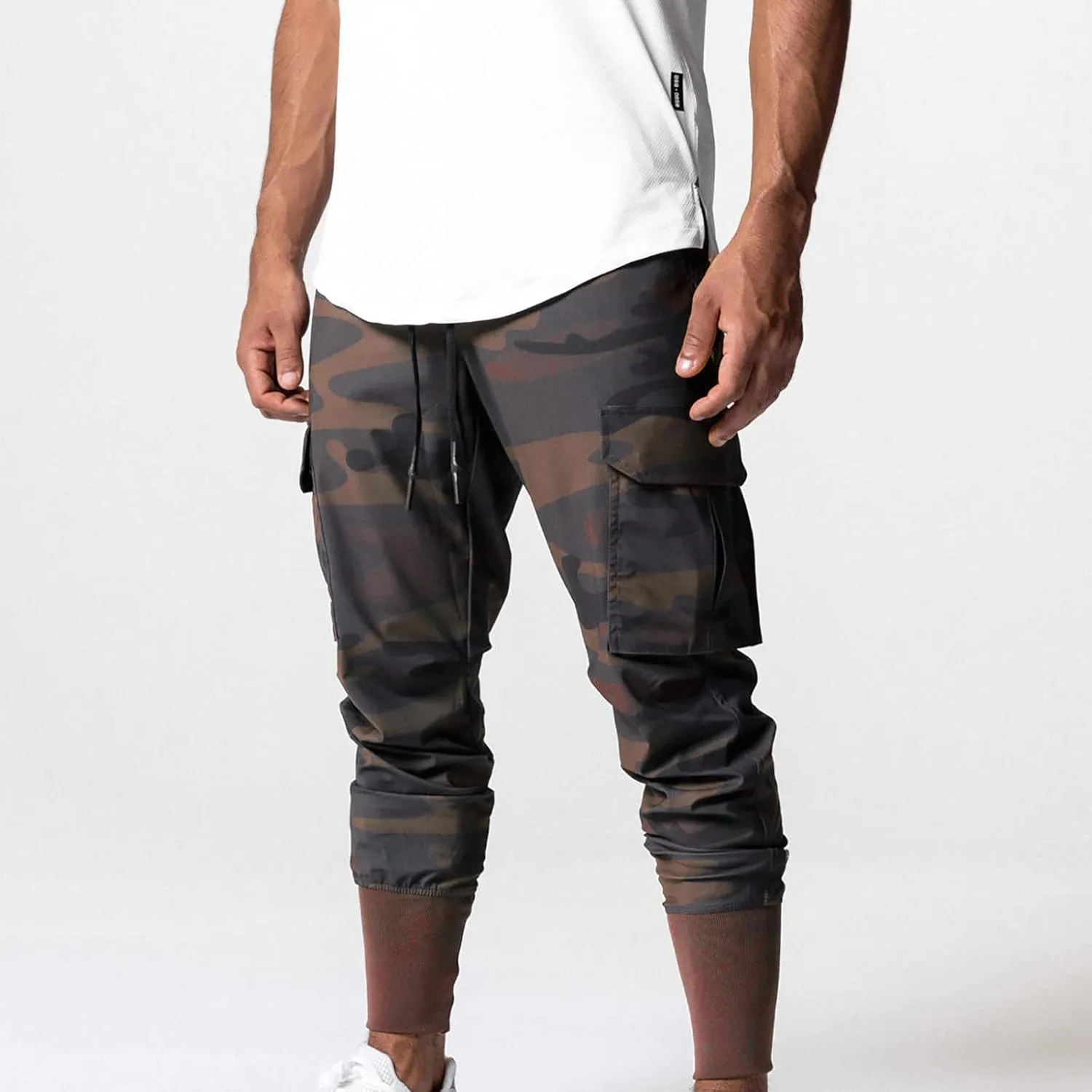 Men's Cargo Pants Drawstring Skinny Stretch Waist Cycling Climbing Sweatpants Fashion Beam Feet Slacks Tapered