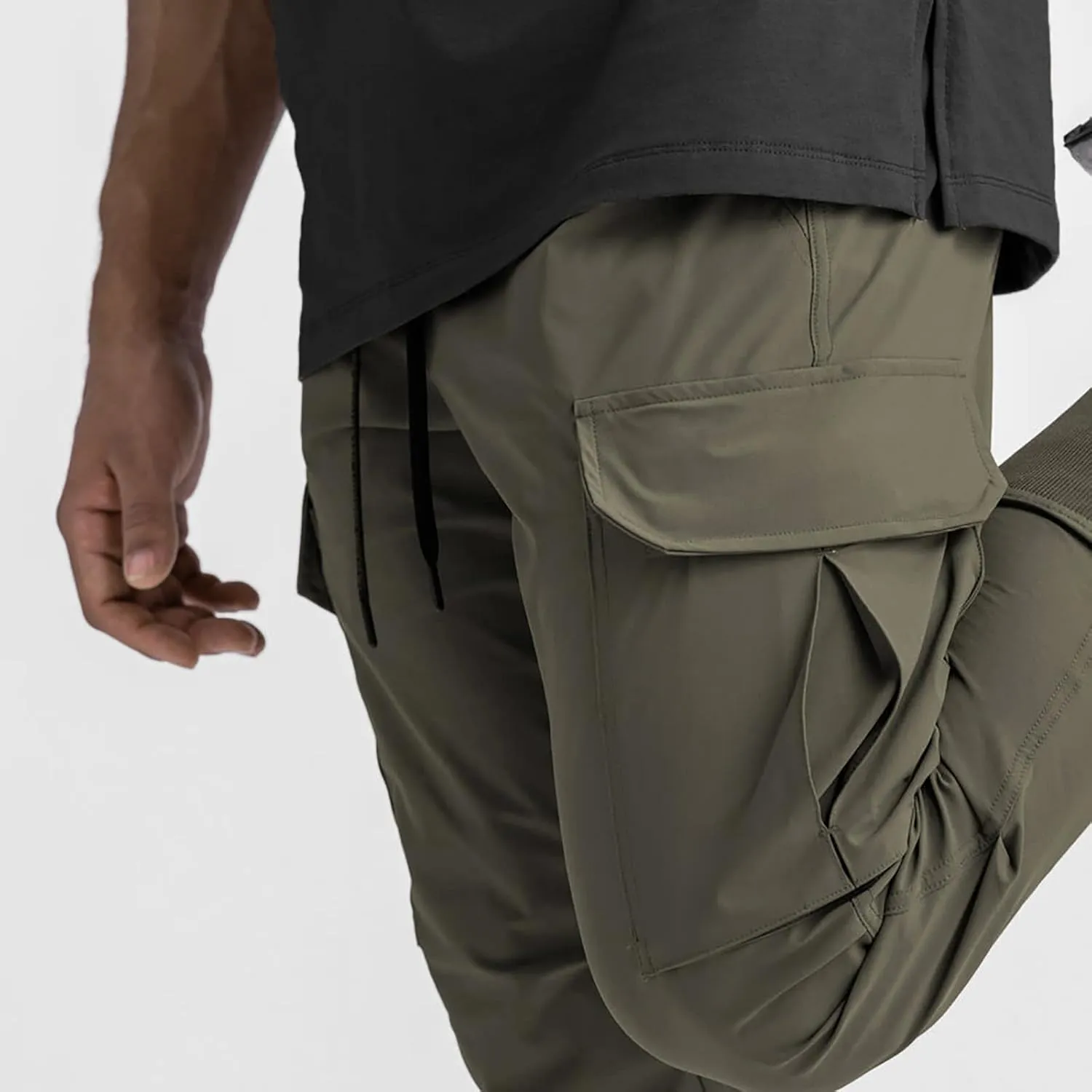 Men's Cargo Pants Drawstring Skinny Stretch Waist Cycling Climbing Sweatpants Fashion Beam Feet Slacks Tapered