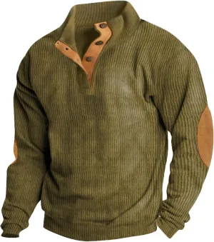 Men's Corduroy Sweatshirts Long Sleeve Henry Collar 1/4 Button Casual Outdoor Pullover