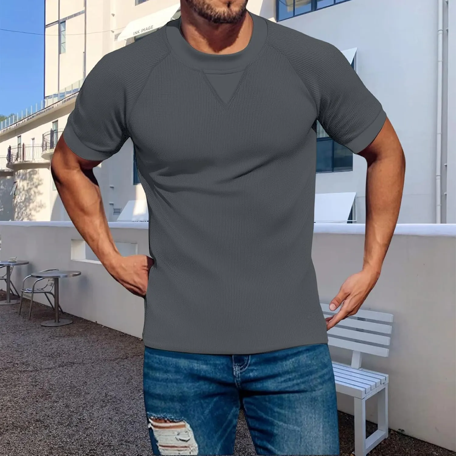 Men's Cotton Linen Polo Shirt Striped Henley Shirt Short Sleeve Casual Beach T-Shirts with Pocket 2025 Summer