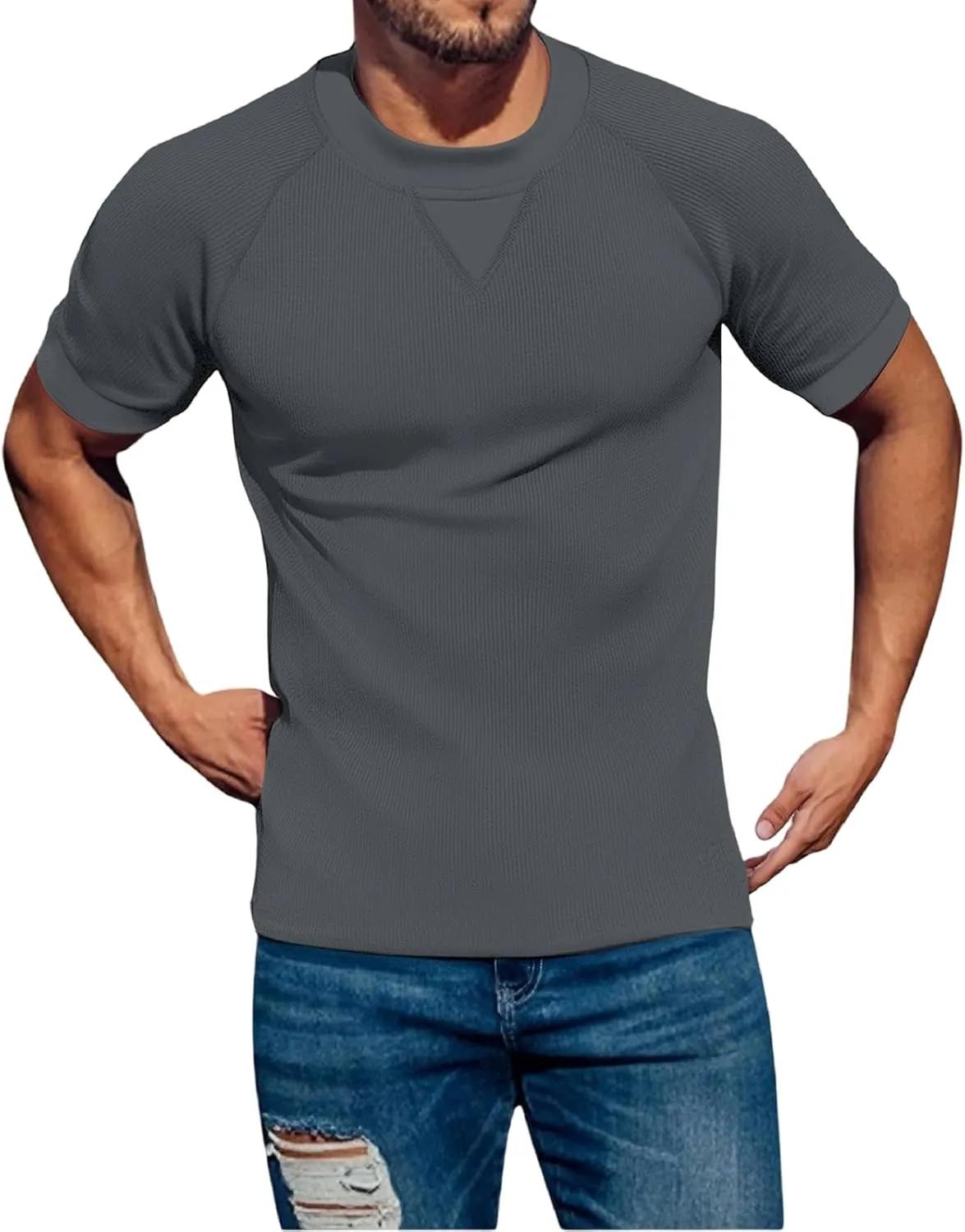 Men's Cotton Linen Polo Shirt Striped Henley Shirt Short Sleeve Casual Beach T-Shirts with Pocket 2025 Summer