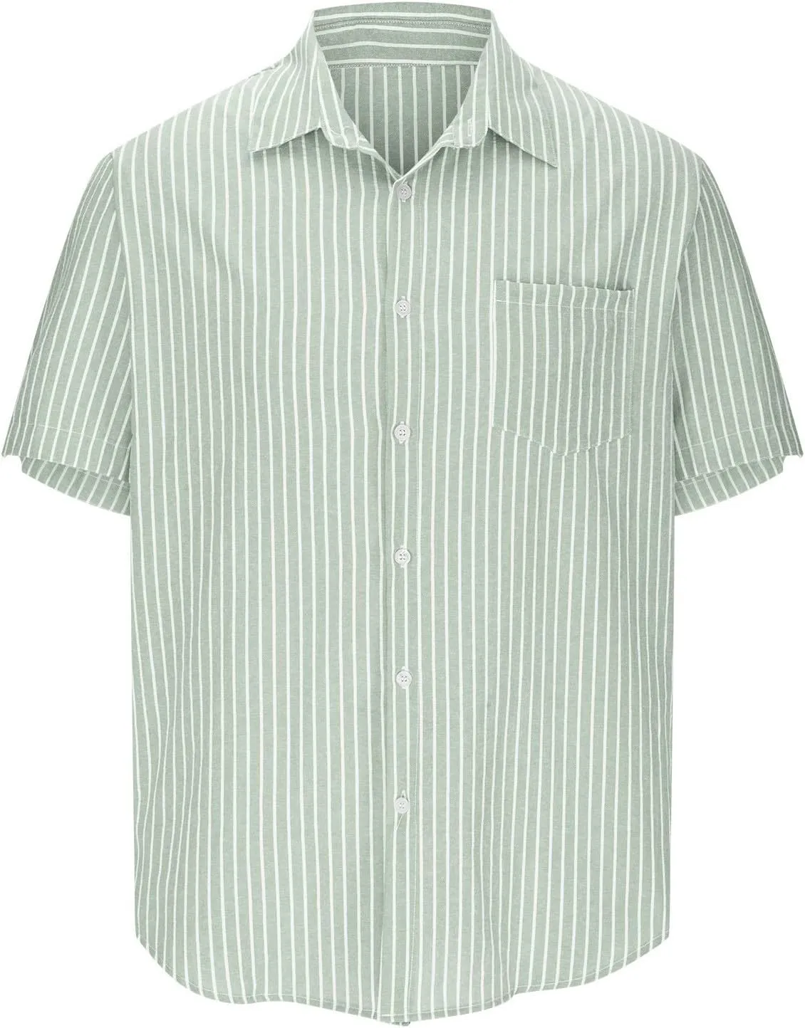 Mens Cotton Linen Vacation T Shirts Striped Short Sleeve Button Dowm Collared Summer Casual Dressy Beach Shirts