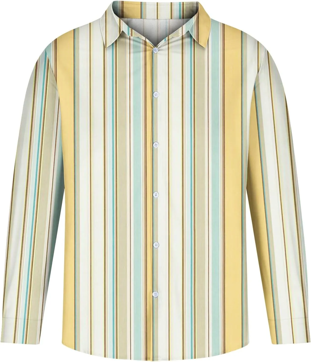 Mens Dress Shirts Long Sleeve Striped Print Collared Shirts Casual Slim Fit Lightweight Button T-Shirts Work Tops