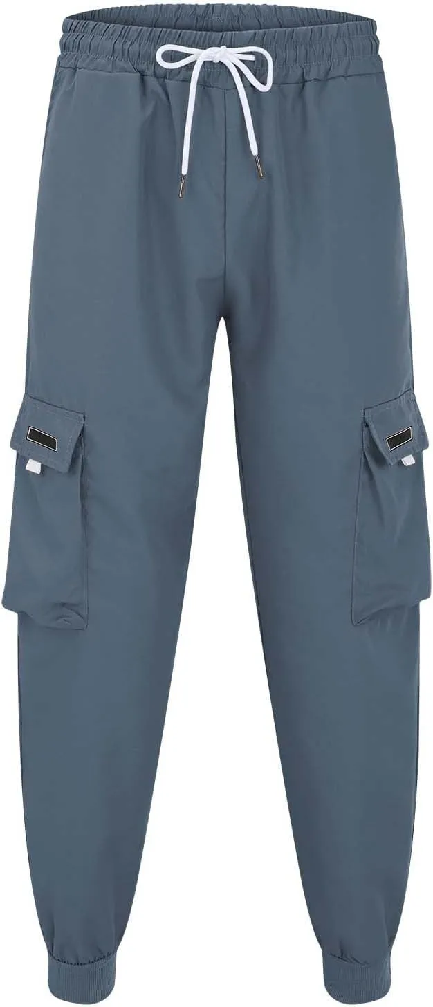 Mens Fashion Cargo Pants Drawstring Tactical Active Outdoor Hiking Climbing Overalls Military Casual Solid Color Tapered Pant