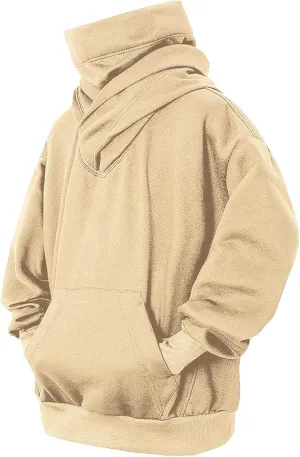 Men's Fleece Hoodies Cowl Neck Casual Pullover Sweatshirts Loose Fit Tops with Embroidery for Fall Winter Wear