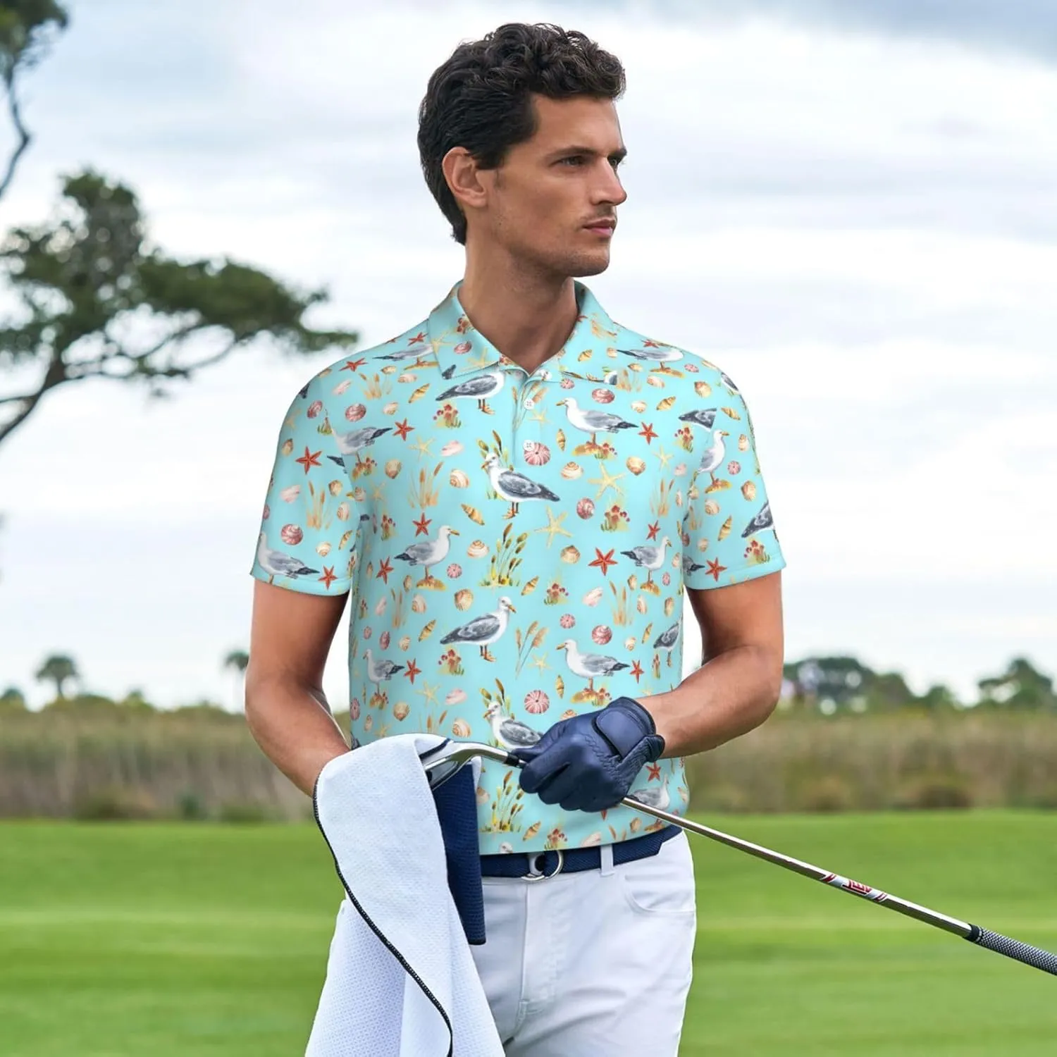 Men's Golf Polo Shirts Funny Golf Shirts for Men Performance Moisture Wicking Quick Dry Athletic Short Sleeve Shirts