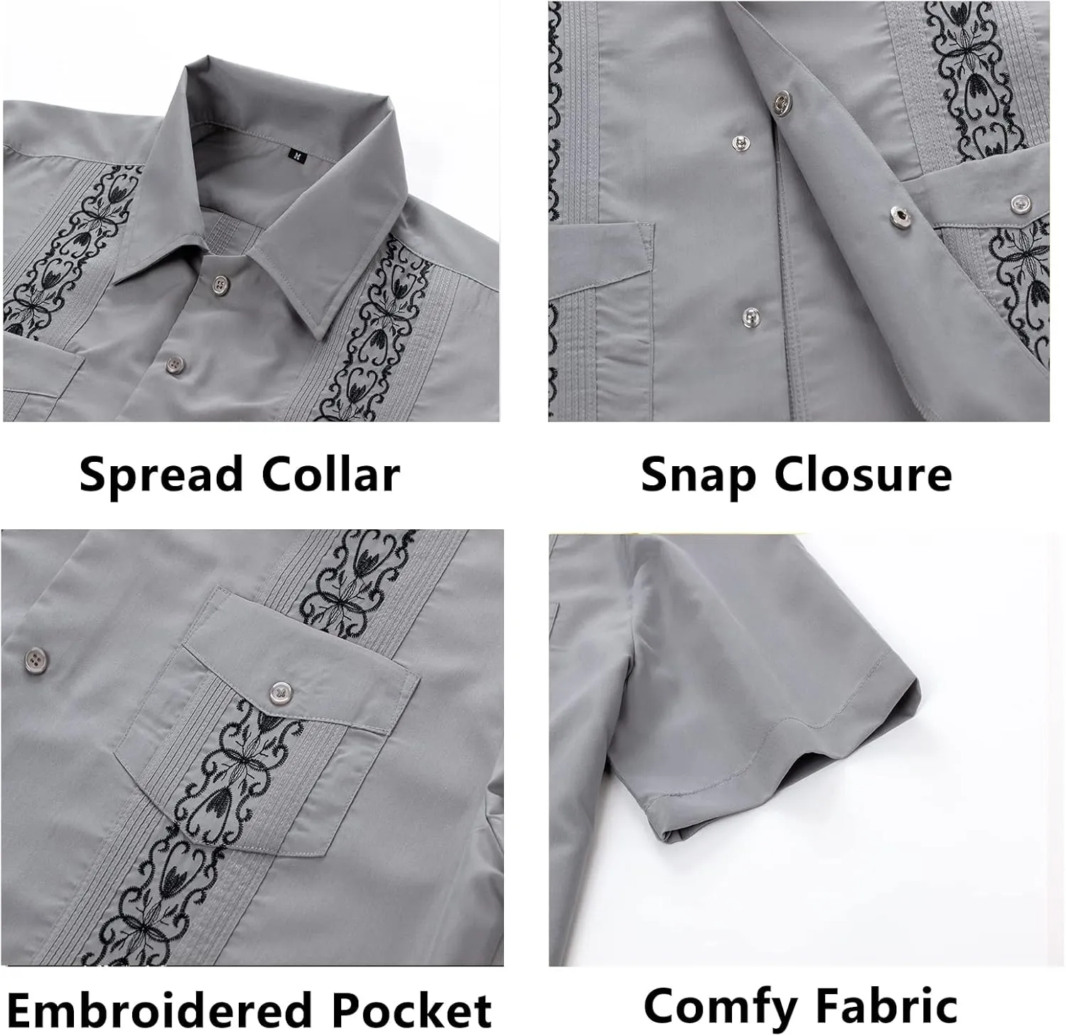 Men's Guayabera Shirts Short Sleeve Casual Snap Shirts