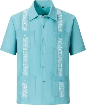 Men's Guayabera Shirts Short Sleeve Casual Snap Shirts