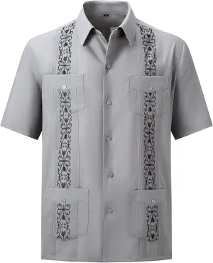 Men's Guayabera Shirts Short Sleeve Casual Snap Shirts