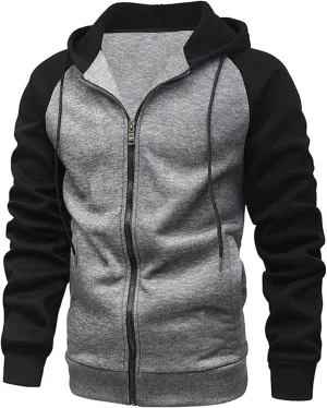 Men's Heavyweight Full Zip Fleece Hoodie Fall Long Sleeve Hooded Casual Sweatshirt Color Block Active Sport Outerwear