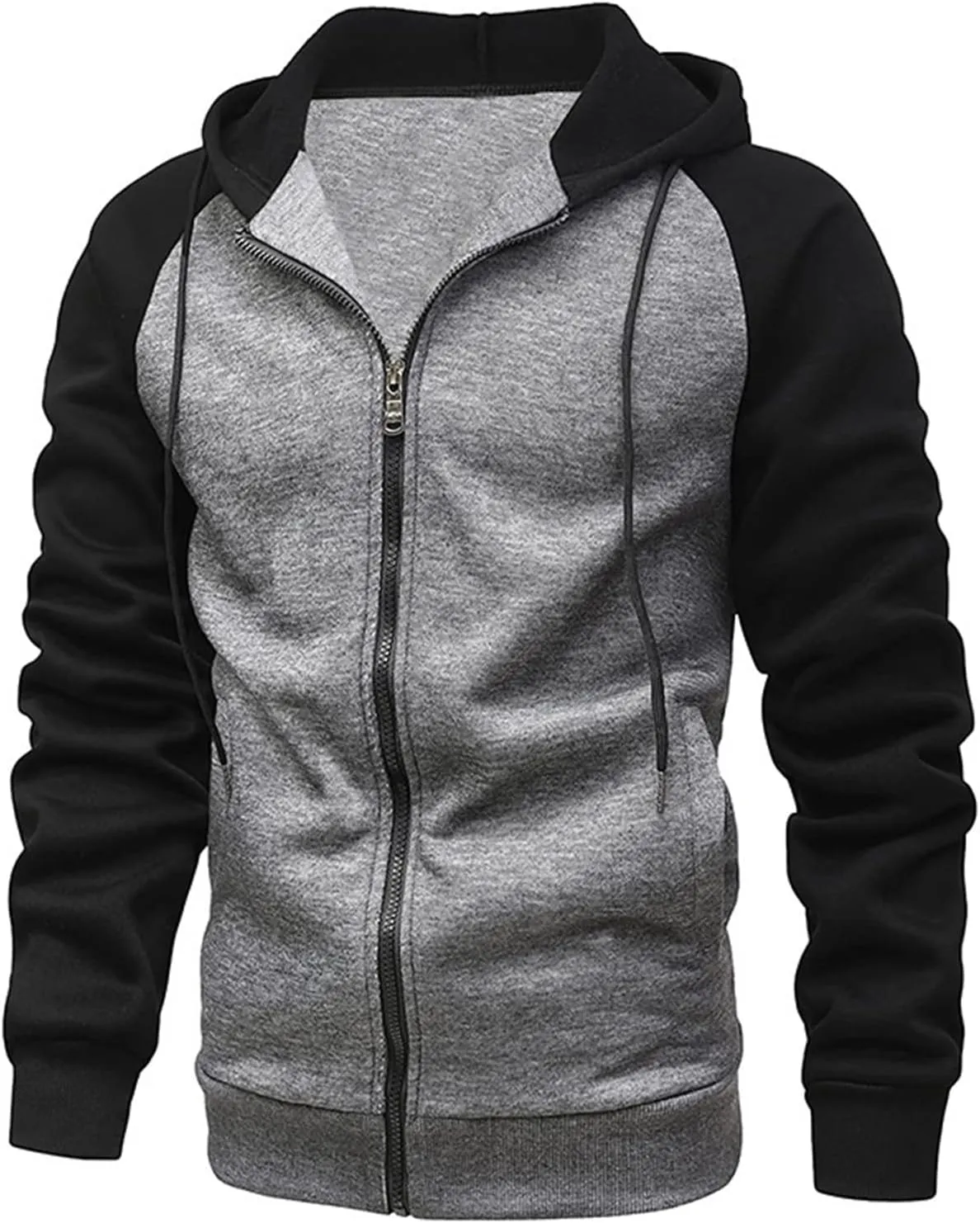 Men's Heavyweight Full Zip Fleece Hoodie Fall Long Sleeve Hooded Casual Sweatshirt Color Block Active Sport Outerwear