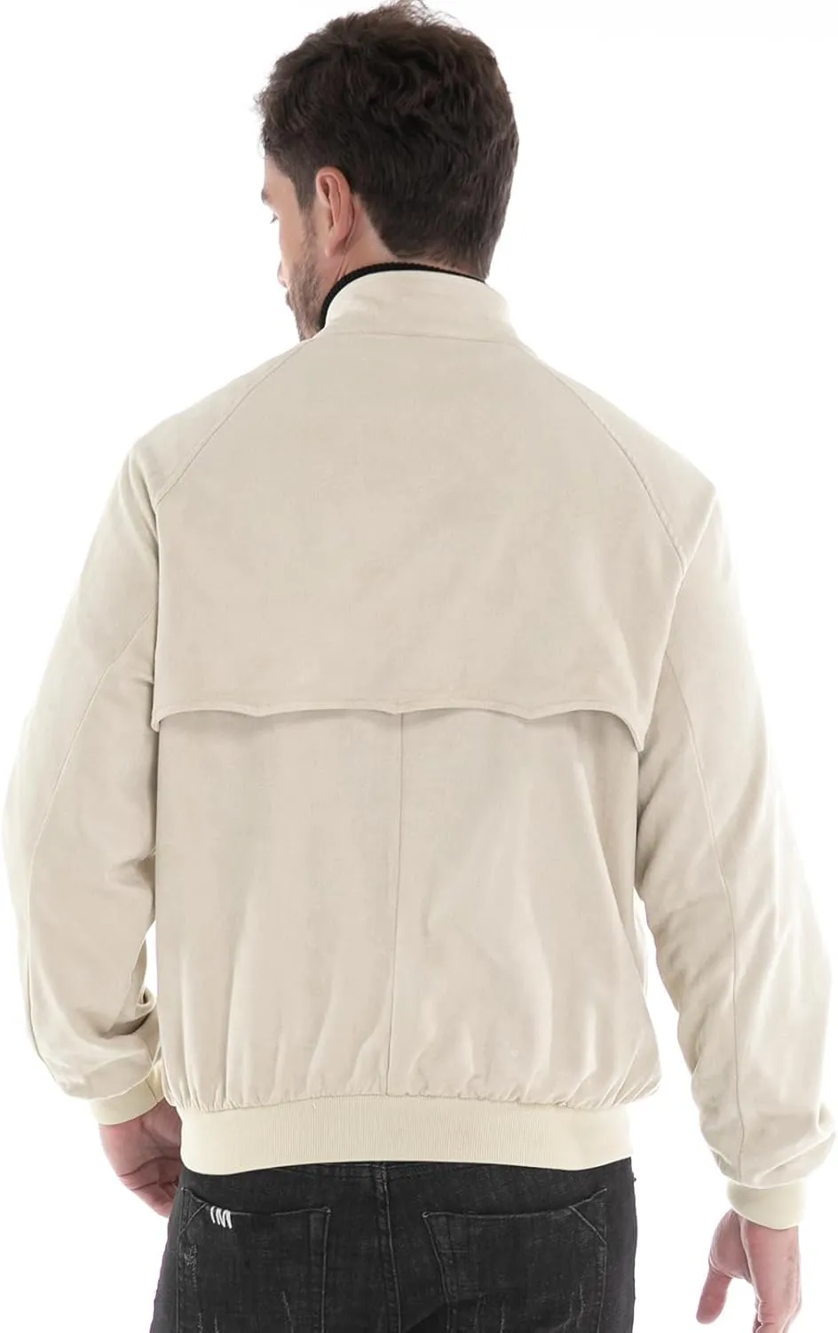 Mens Jacket, Casual Faux Suede Bomber Coat Classic Vintage Work Zip Lightweight