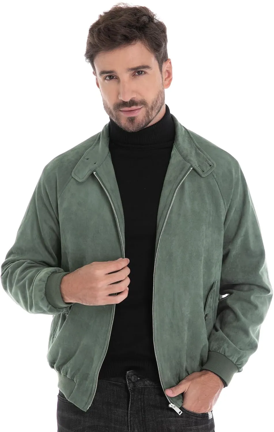 Mens Jacket, Casual Faux Suede Bomber Coat Classic Vintage Work Zip Lightweight