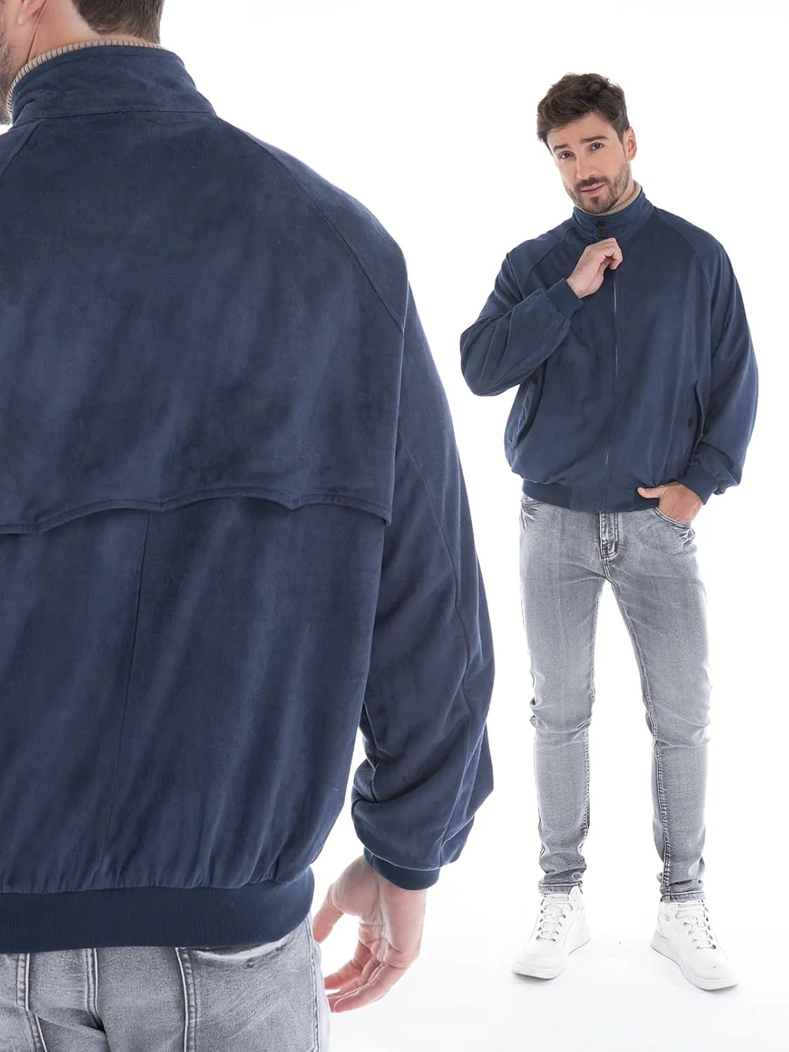 Mens Jacket, Casual Faux Suede Bomber Coat Classic Vintage Work Zip Lightweight