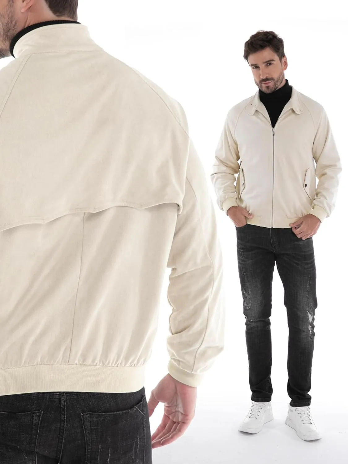 Mens Jacket, Casual Faux Suede Bomber Coat Classic Vintage Work Zip Lightweight