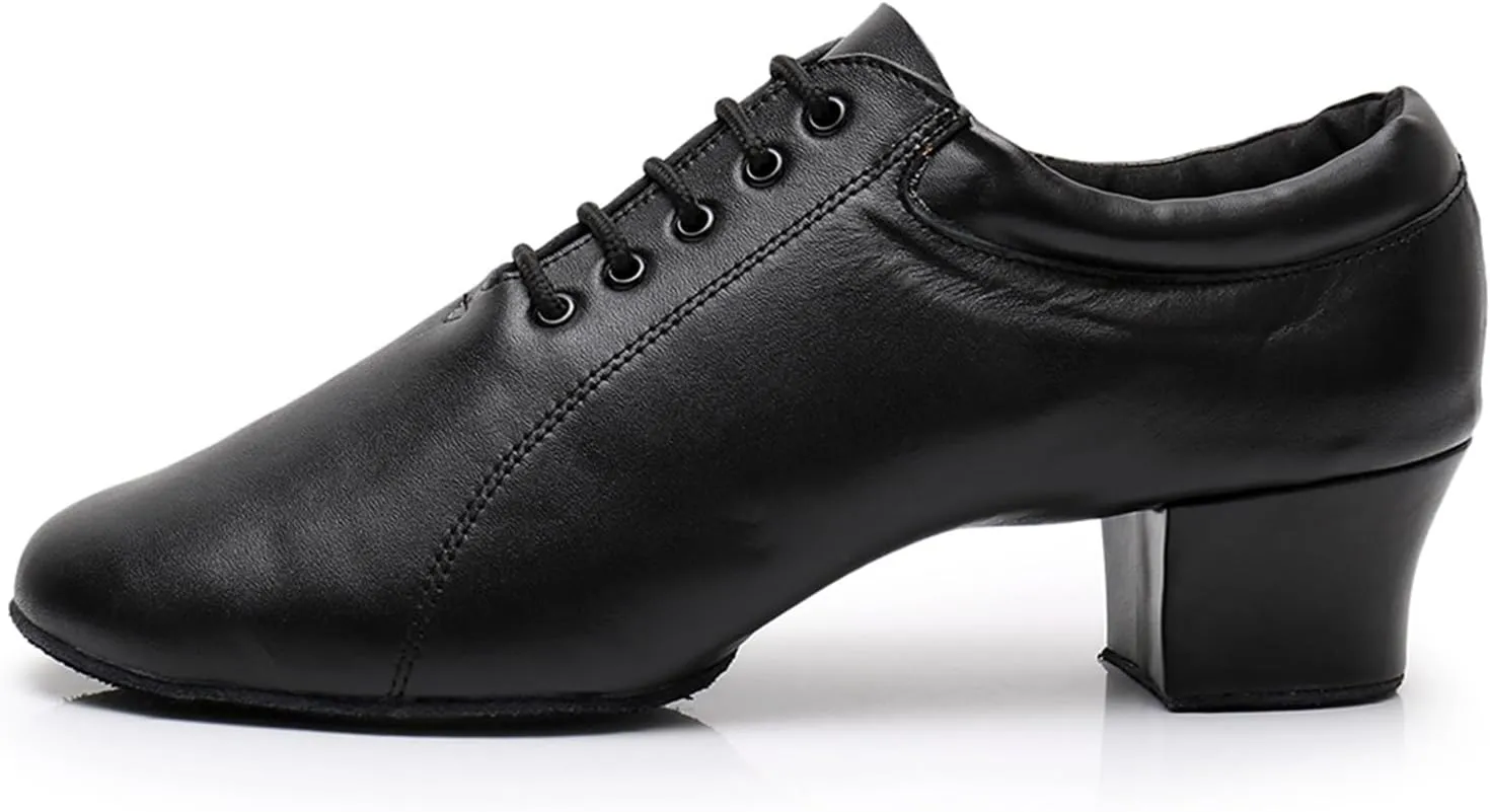 Men's Leather Round Toe Dancing Shoes for Latin Rumba Waltz Tango Performence Ballroom Dance Shoes