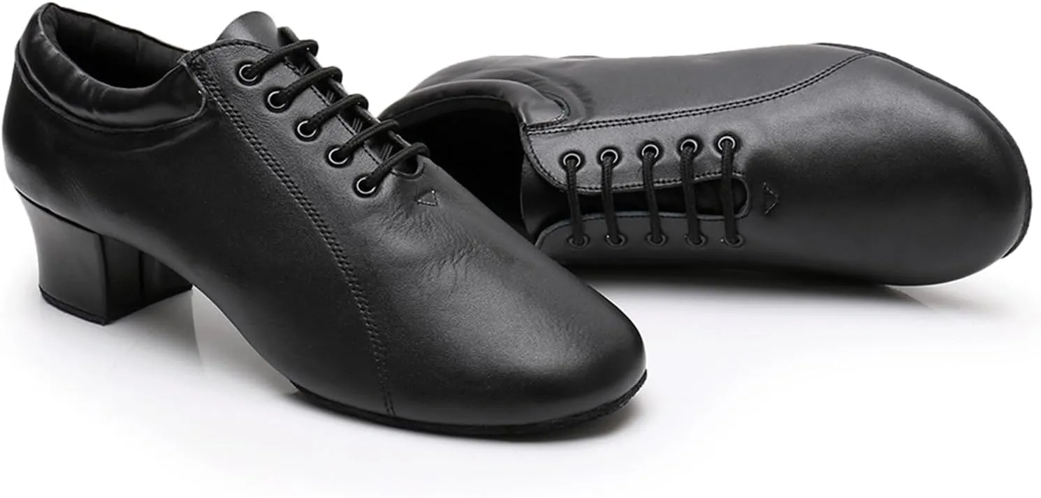 Men's Leather Round Toe Dancing Shoes for Latin Rumba Waltz Tango Performence Ballroom Dance Shoes