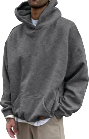 Mens Oversized Hoodies Pullover Solid Vintage Long Sleeve Sweatshirt Heavyweight Baggy Streetwear Top Athletic