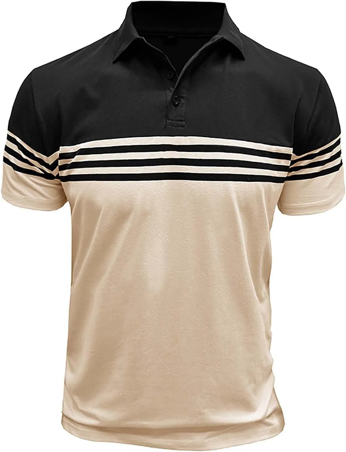 Mens Polo Shirt Collared Tees Lightweight Business Shirts Work Short Sleeve Striped Ripstop Tshirts