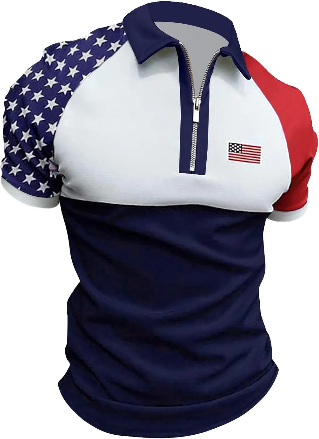 Men's Shirts Turn Down Collar American Flag Print Patriotic Shirts Slim Fit Short Sleeve Golfs Casual Tops for Men