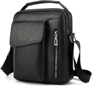 Mens Shoulder Bag,Small Crossbody Bag,Vintage PU leather Office Business Bag for Men, Handbag Purse Zipper