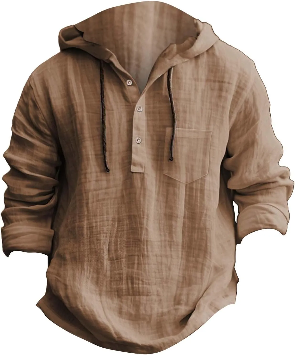 Mens Solid Color Long Sleeve Hooded Shirts Lightweight Quarter Button Hoodie Casual Hippie Cool Tops for Spring Fall