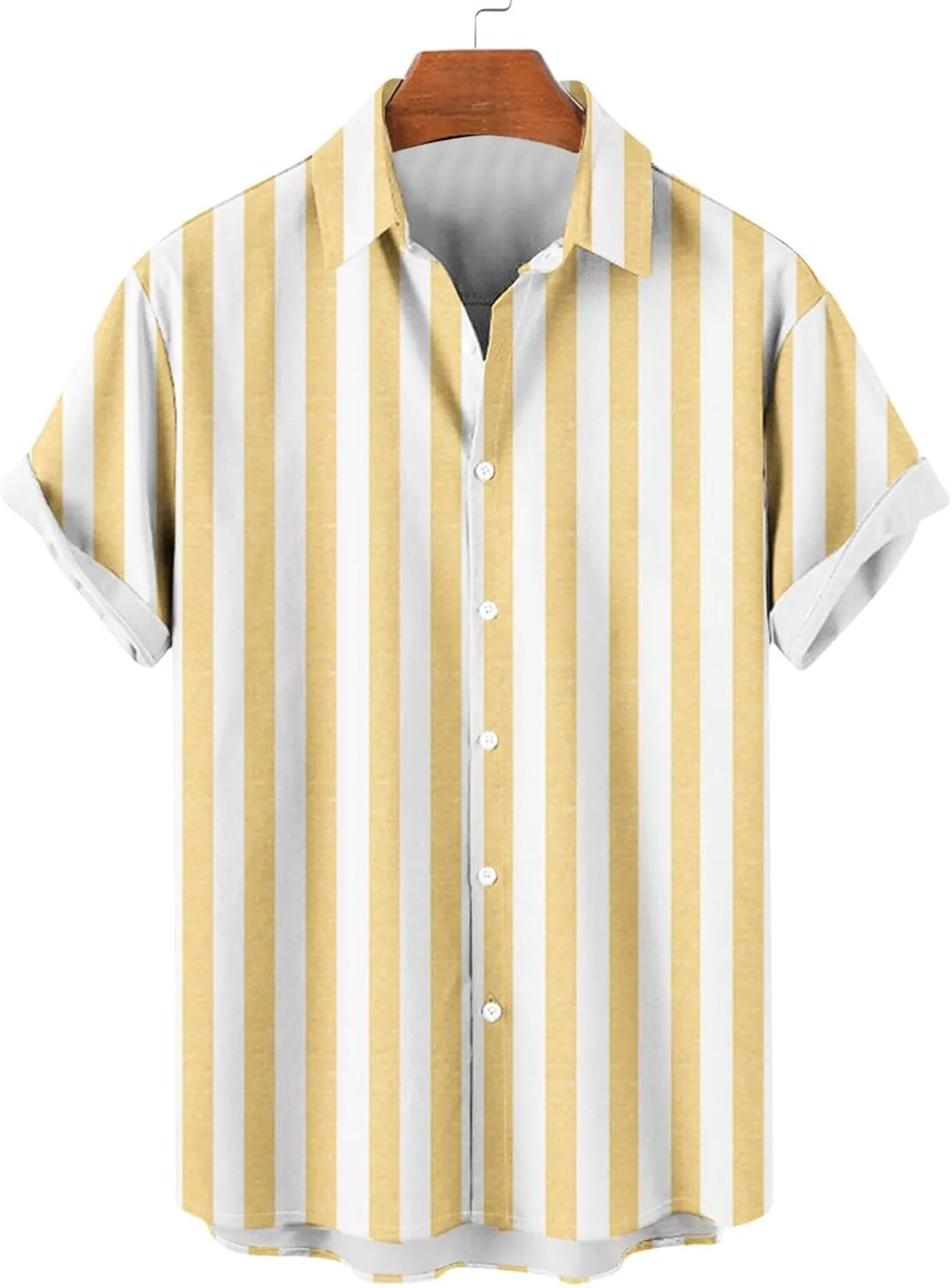Mens Striped Button Shirts Fashion Casual Short Sleeve Button Up Shirts Loose Comfy Turndown Collar Blouse