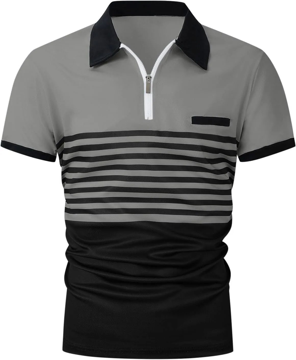 Mens Striped Polo Shirts Short Sleeve Button Up T Shirts for Men Summer Bussiness Leisure Shirts Golf Tops