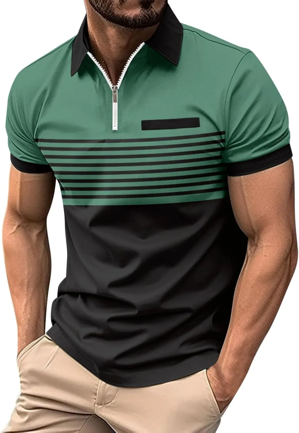 Mens Striped Polo Shirts Short Sleeve Button Up T Shirts for Men Summer Bussiness Leisure Shirts Golf Tops