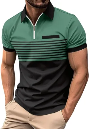 Mens Striped Polo Shirts Short Sleeve Button Up T Shirts for Men Summer Bussiness Leisure Shirts Golf Tops