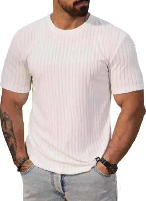Mens Textured Shirts Casual Stretch T-Shirts Summer Crewneck Short Sleeve Tee Shirts (S-XXL)