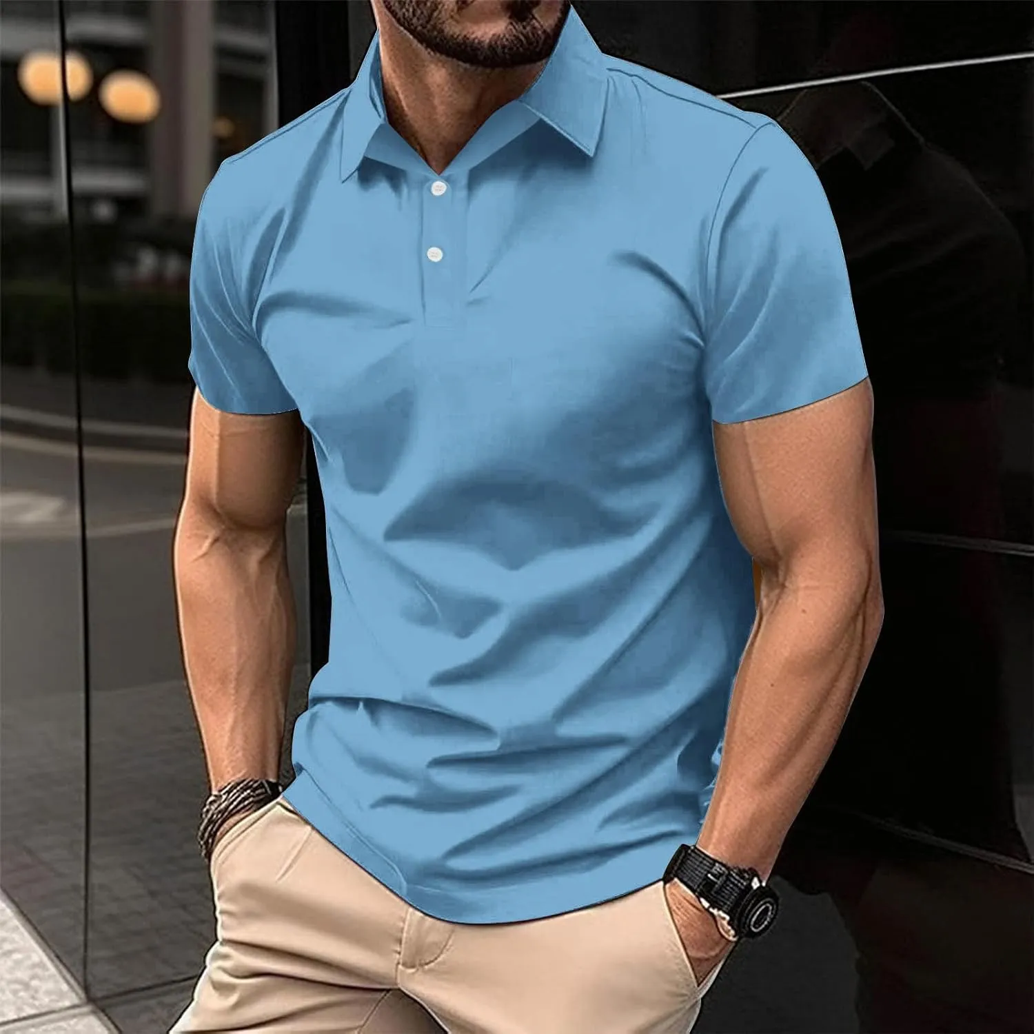 Men's White Golf Shirts, Short Sleeve, Moisture Wicking, Dry Fit, Polo Shirts, Casual Golf Shirts