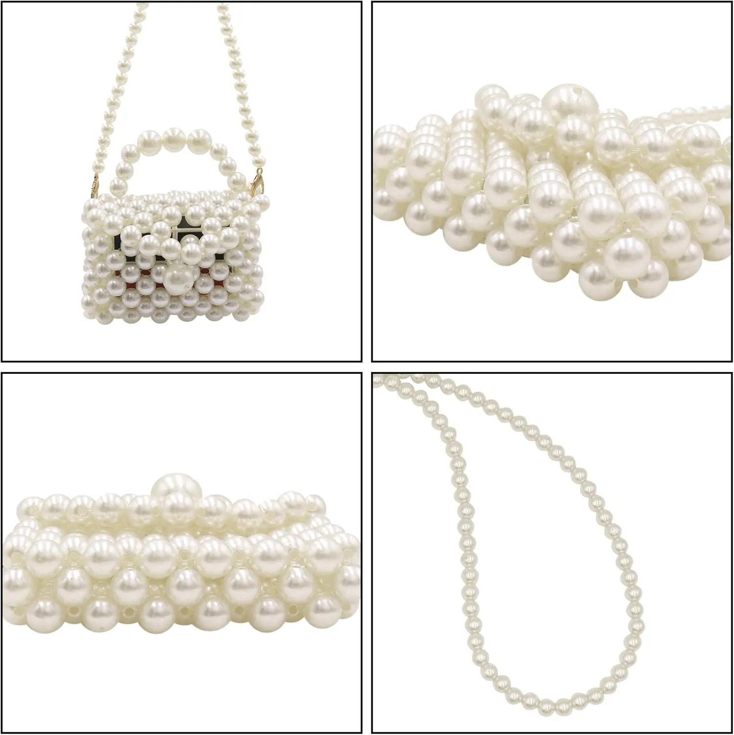 Mini White Pearl Purse for Girls Women Pearl Crossbody Handbag Shoulder Bag Beaded Clutch for Party