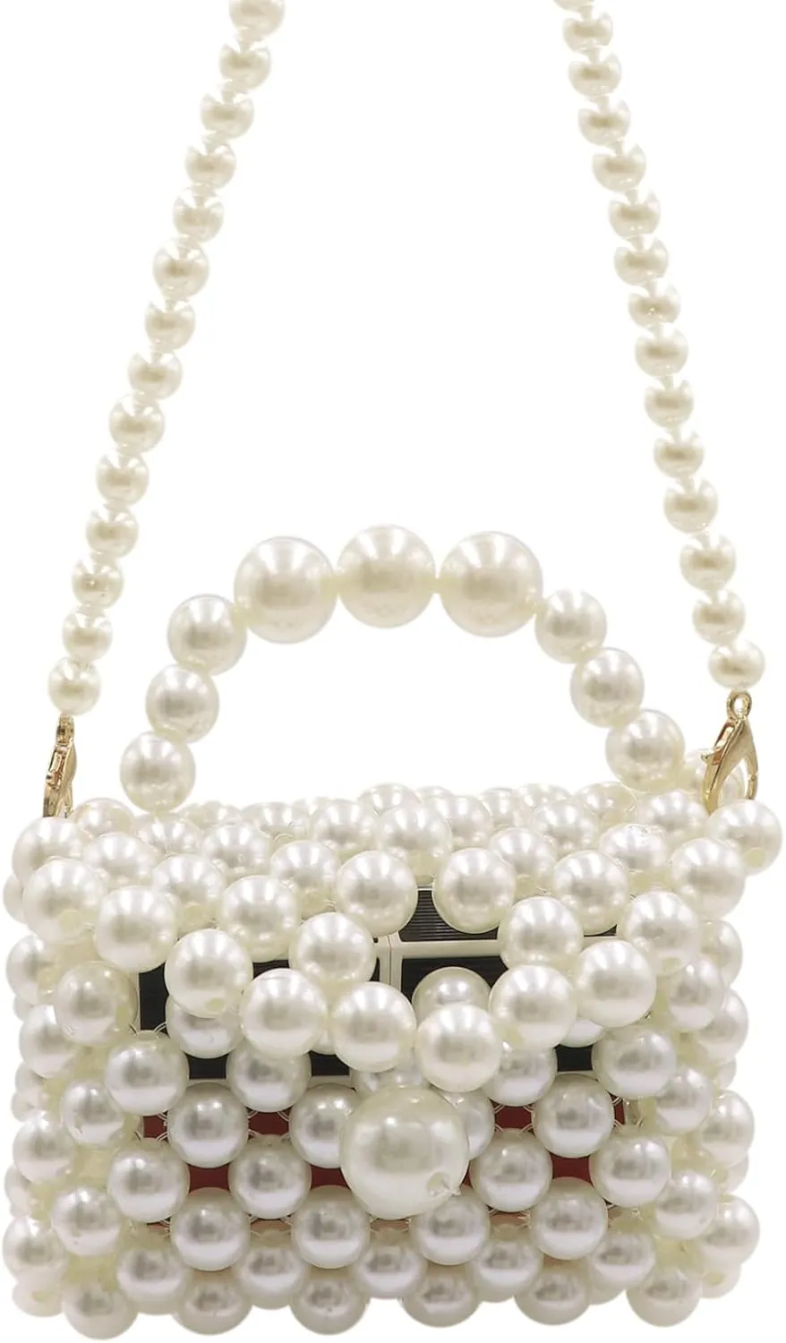 Mini White Pearl Purse for Girls Women Pearl Crossbody Handbag Shoulder Bag Beaded Clutch for Party