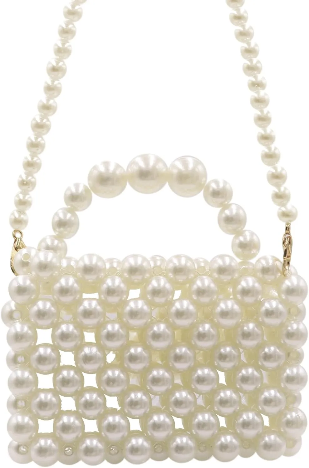 Mini White Pearl Purse for Girls Women Pearl Crossbody Handbag Shoulder Bag Beaded Clutch for Party