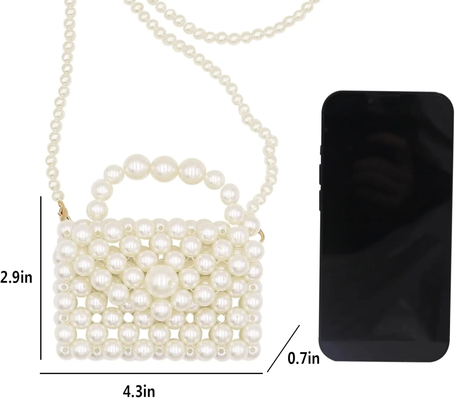 Mini White Pearl Purse for Girls Women Pearl Crossbody Handbag Shoulder Bag Beaded Clutch for Party