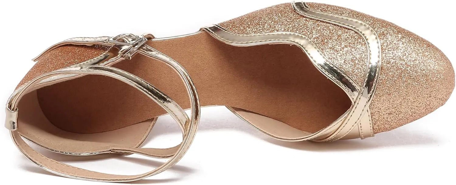 Minishion Women's Glitter Ballroom Latin Dancing Shoes Party Wedding Heels