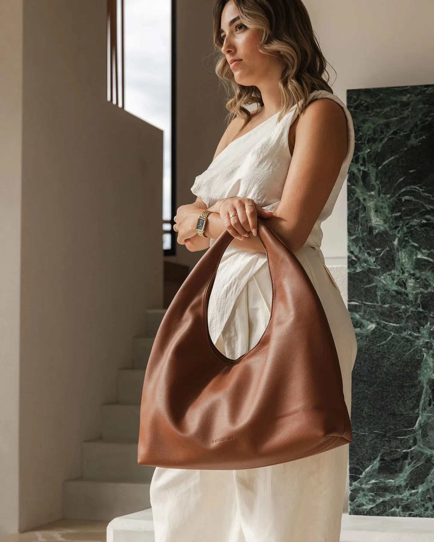 Monaco Shoulder Bag in Tan by Louenhide