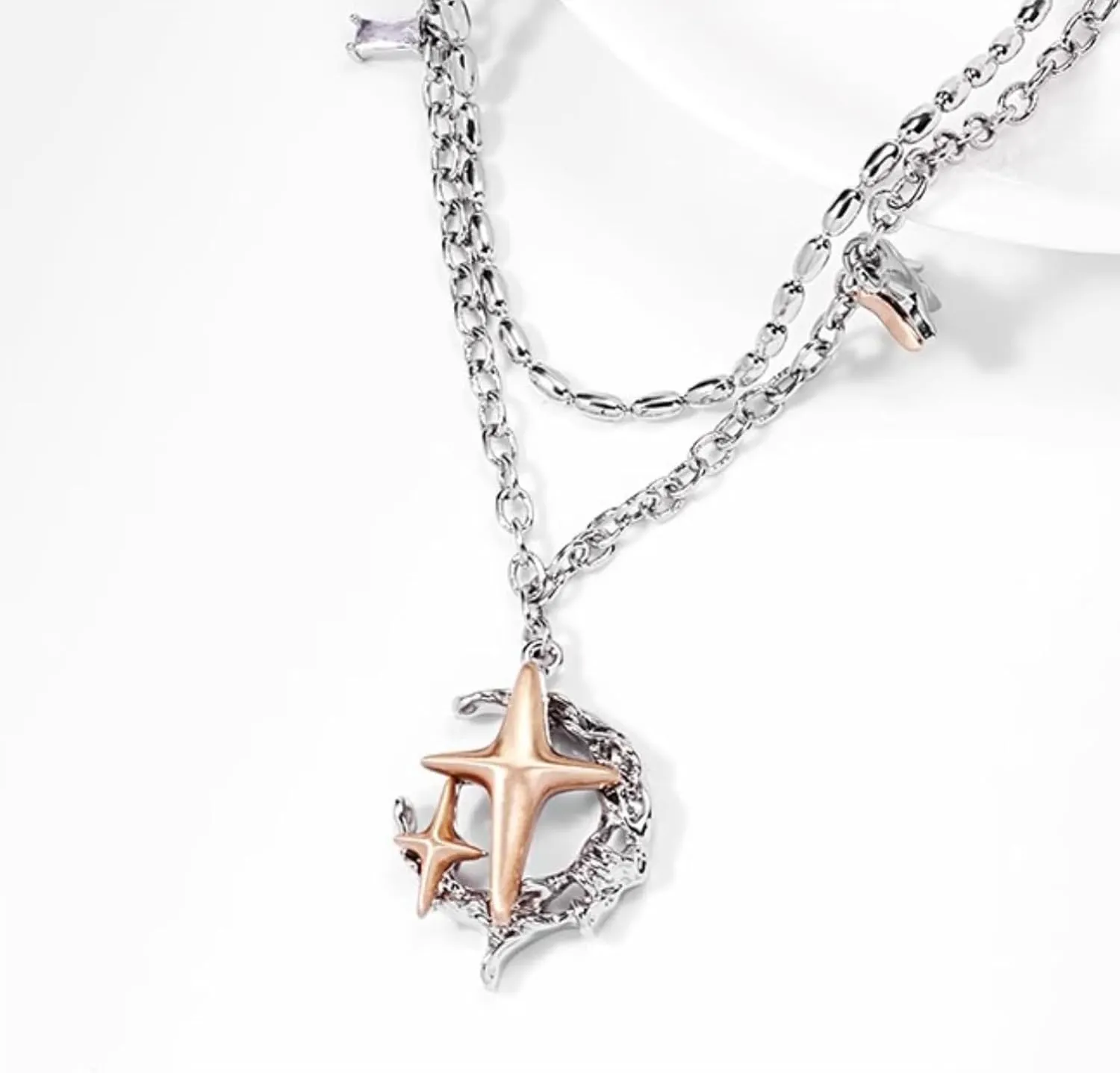 Moon and Star Sterling Silver Jewelry, Celestial Earrings for Women, Accent Necklace, Celestial Moon & Star Hypoallergenic Silver Jewelry, Dainty Stacking Jewelry