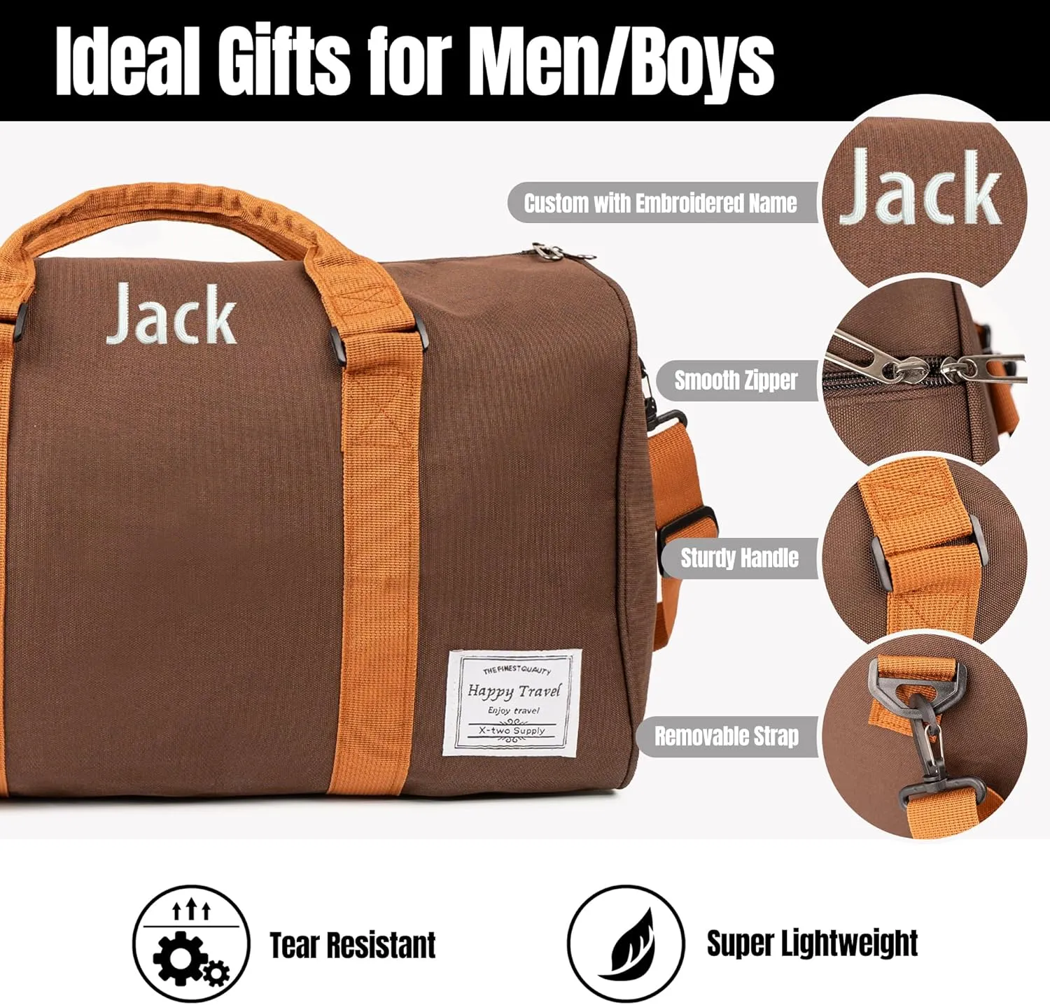 MT WORLD Travel Duffel Bag Personalized Weekender Overnight Bag with Initials Sports Tote Bags for Men Teen Boys Weekend Travel Bag with Shoes Compartment for Travel Beach Short Trips Camping Hiking