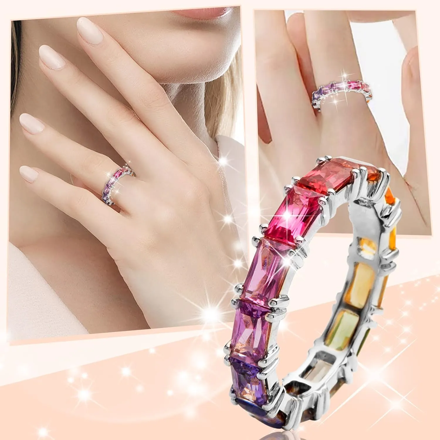 Multi Colorful Zircon Women'S Ring Simple Fashion Jewelry Stackable Daily Jewelry Accessories