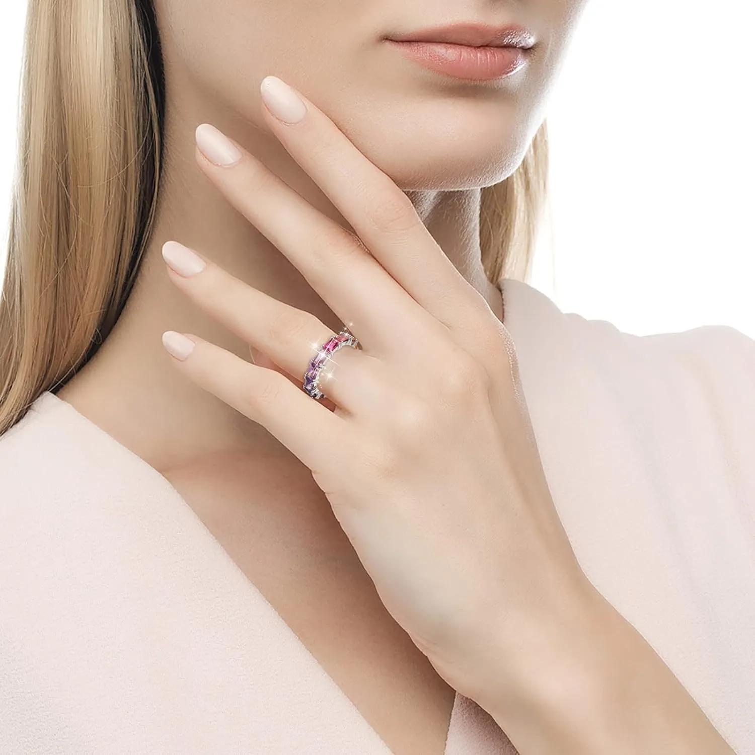 Multi Colorful Zircon Women'S Ring Simple Fashion Jewelry Stackable Daily Jewelry Accessories
