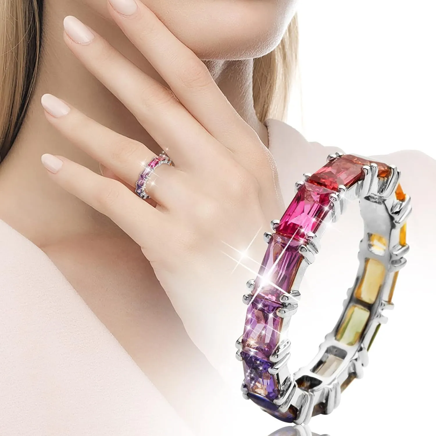 Multi Colorful Zircon Women'S Ring Simple Fashion Jewelry Stackable Daily Jewelry Accessories
