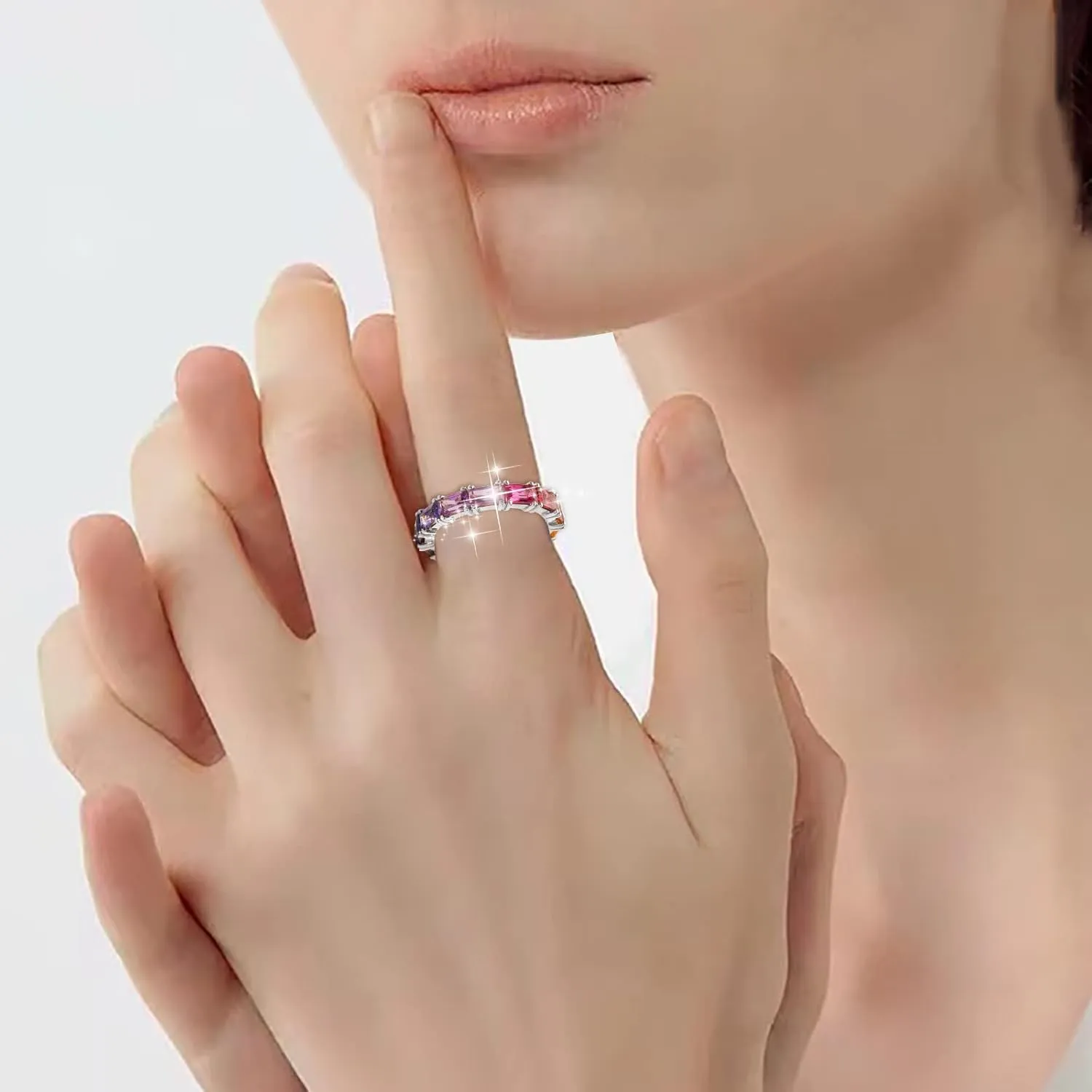 Multi Colorful Zircon Women'S Ring Simple Fashion Jewelry Stackable Daily Jewelry Accessories