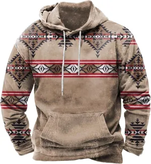 Muscularfit Mens Crewneck Sweatshirts Graphic Vintage Western Aztec Ethnic Drawstring Pullover Ethnic Print Patchwork Hoodies