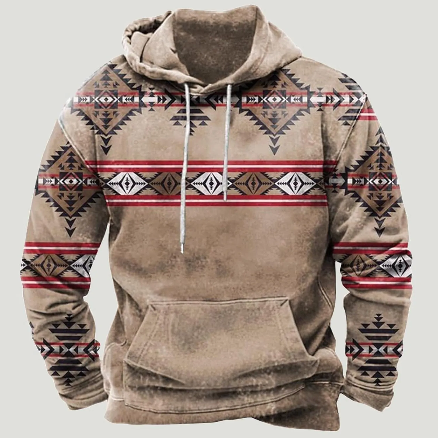 Muscularfit Mens Crewneck Sweatshirts Graphic Vintage Western Aztec Ethnic Drawstring Pullover Ethnic Print Patchwork Hoodies
