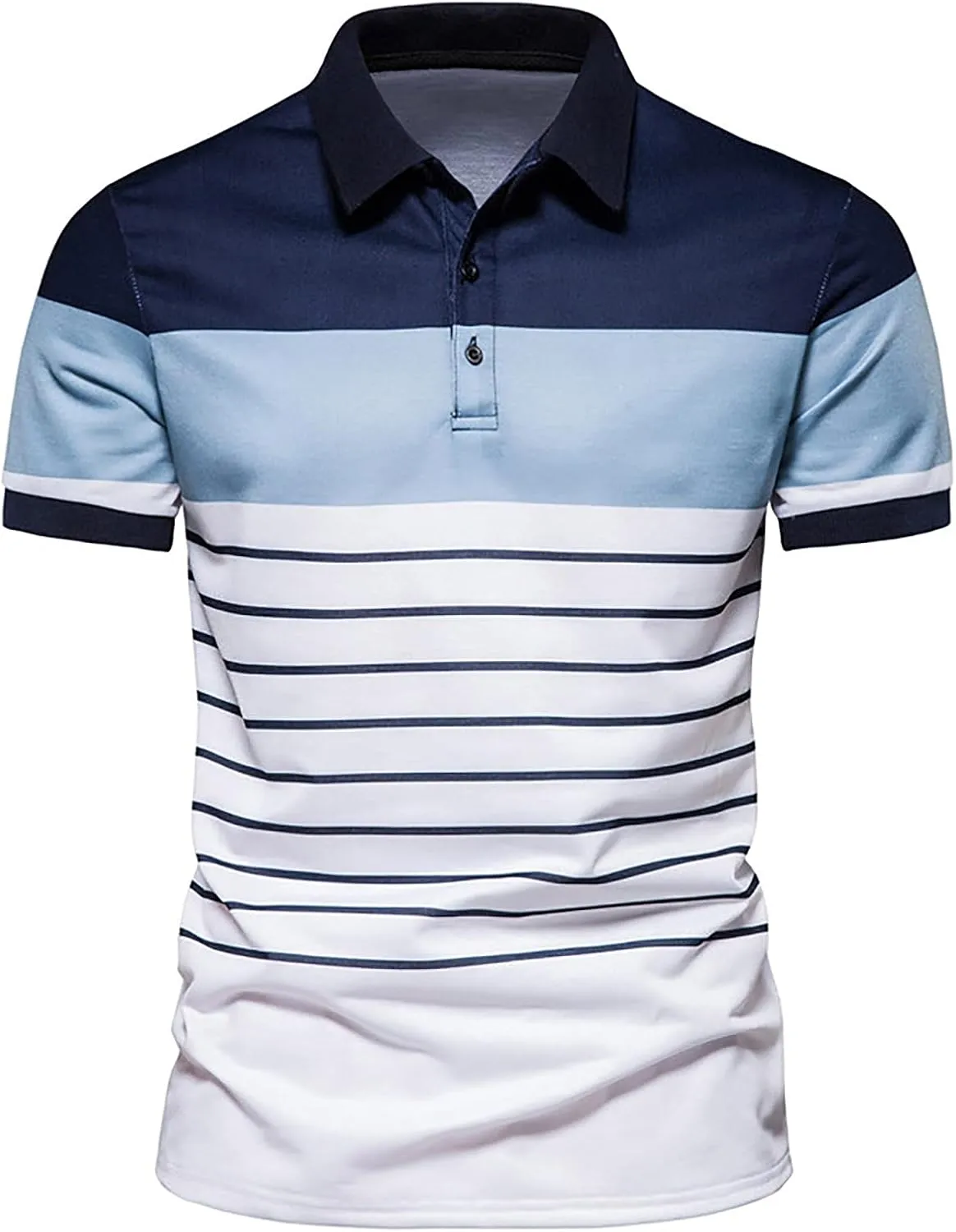 Muscularfit Mens Golf Shirt Summer Slim Fit Short Sleeve Striped Polo Shirts Causal Collar Buttons Henley Athletic T-Shirts